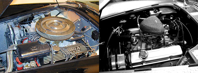 Windsor Ford 4.7-lt V8 in a 1964 Mk II (ritzsite.net), and the Python's rebuilt Chevy 4.7-lt V8 (David Blacker)
